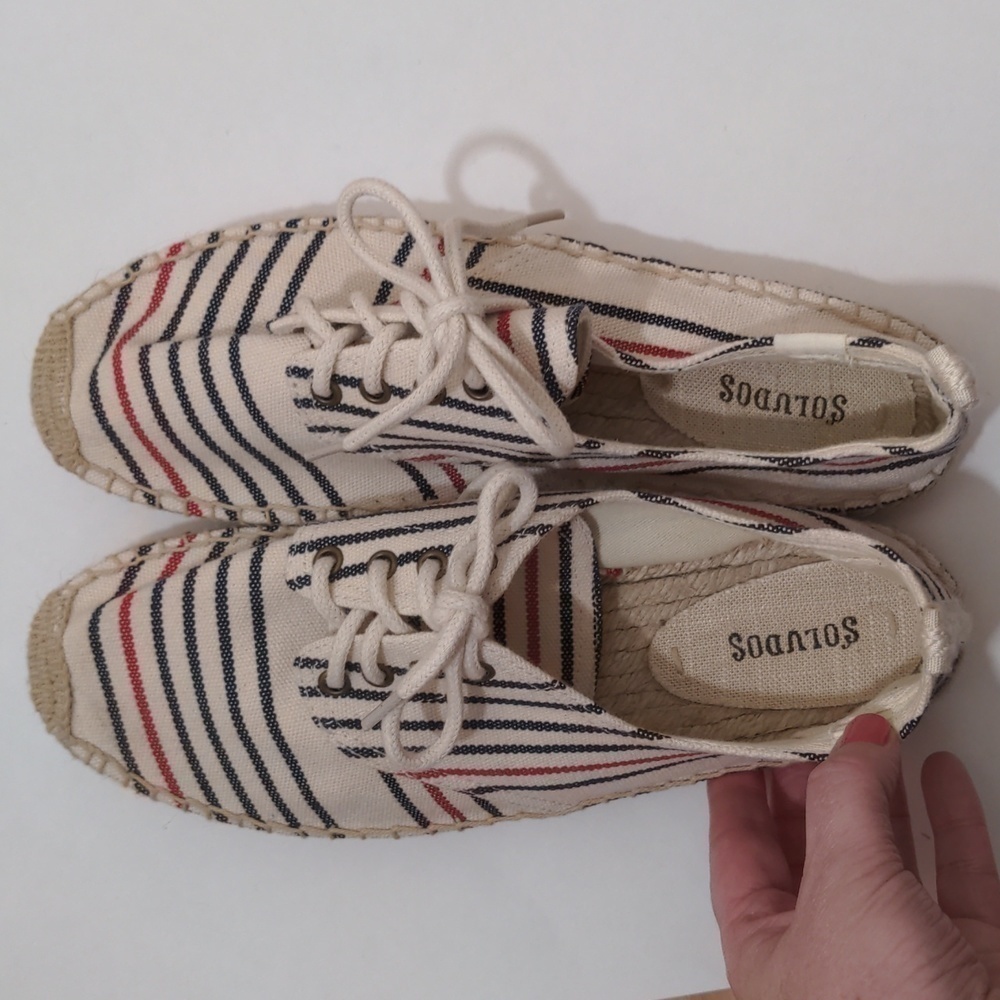 SOLUDOS Oxford Lace-up Platform Espadrilles Striped NWOB 9.5 - Picture 3 of 8